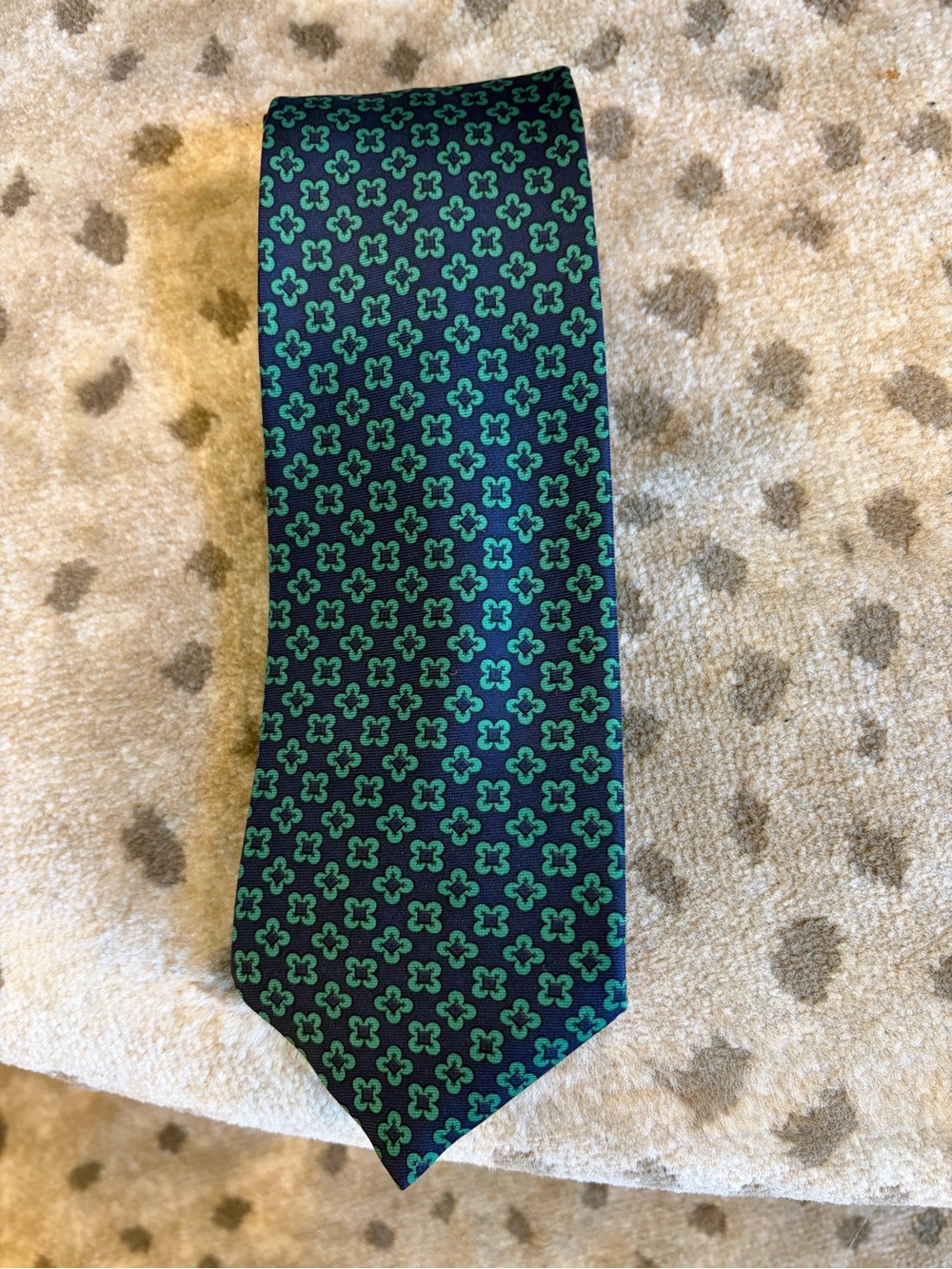 Thomas Pink PINK London 100% Silk Tie Navy with Green Clover Motif